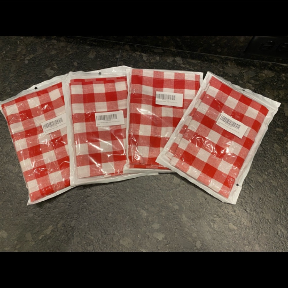 Set of 4 Pocket Window Valances 58”x15” in Red Gingham Pattern - Picture 2 of 3